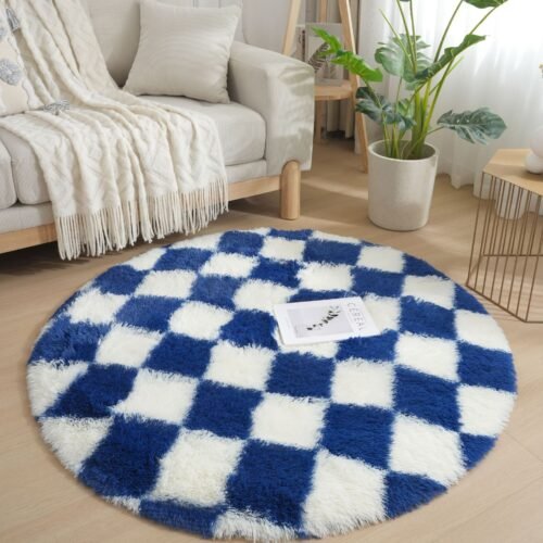 Round Checkered PV Fur Carpet (1)