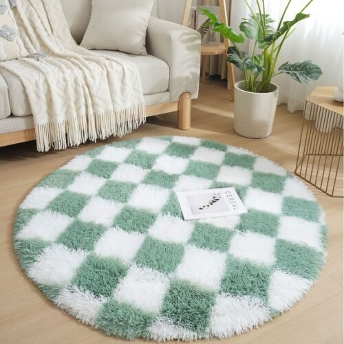Round Checkered PV Fur Carpet (2)